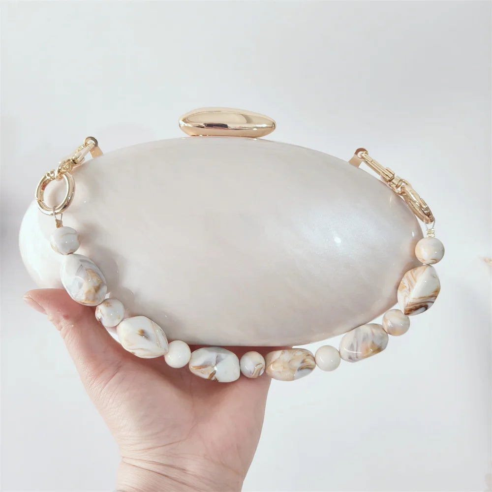Handbag Summer Female Purse Egg Shape Clutch Bag  Pearl Purse
