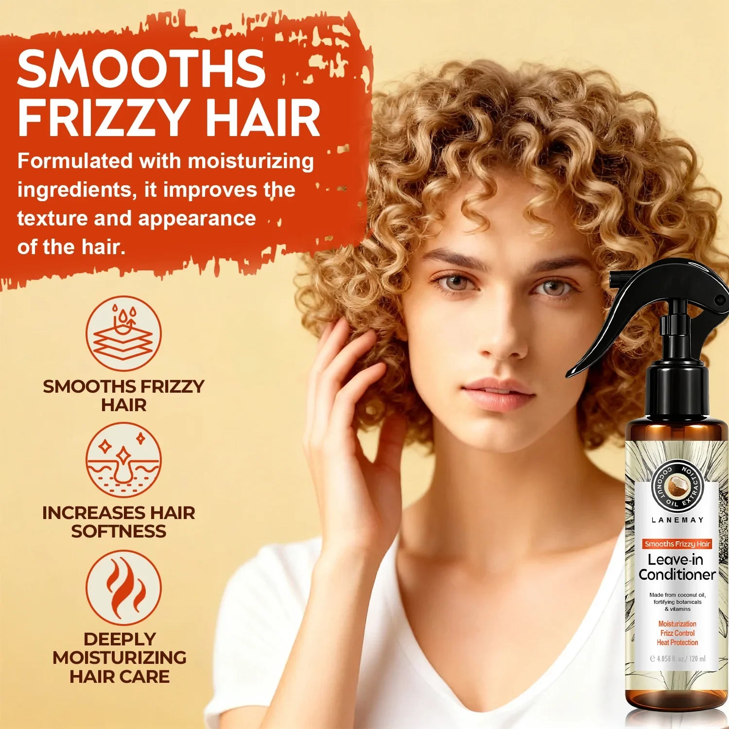 Coconut oil Leave-in Conditioner Moisturizing anti-frizz spray Deeply