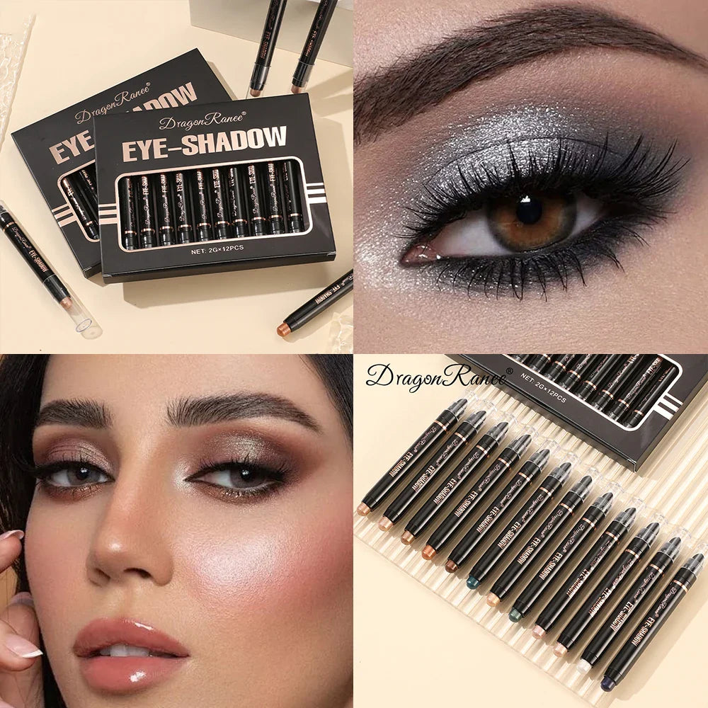 12-Piece Eye Shadow Pen Set, Pearlescent Fine Shimmer Delicate Silky
