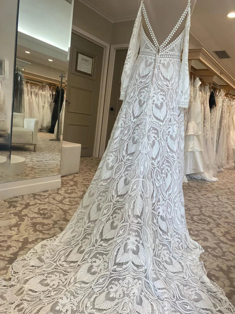 Bohemian Lace A-Line Wedding Dresses Vestido Civil Bridal Gowns
