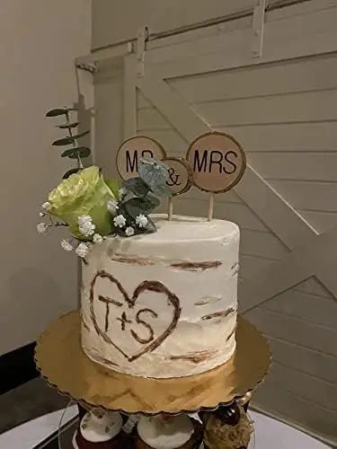 3 Pcs Mr & Mrs Toppers Natural Wood Cake Decoration Chic Rustic Wedding
