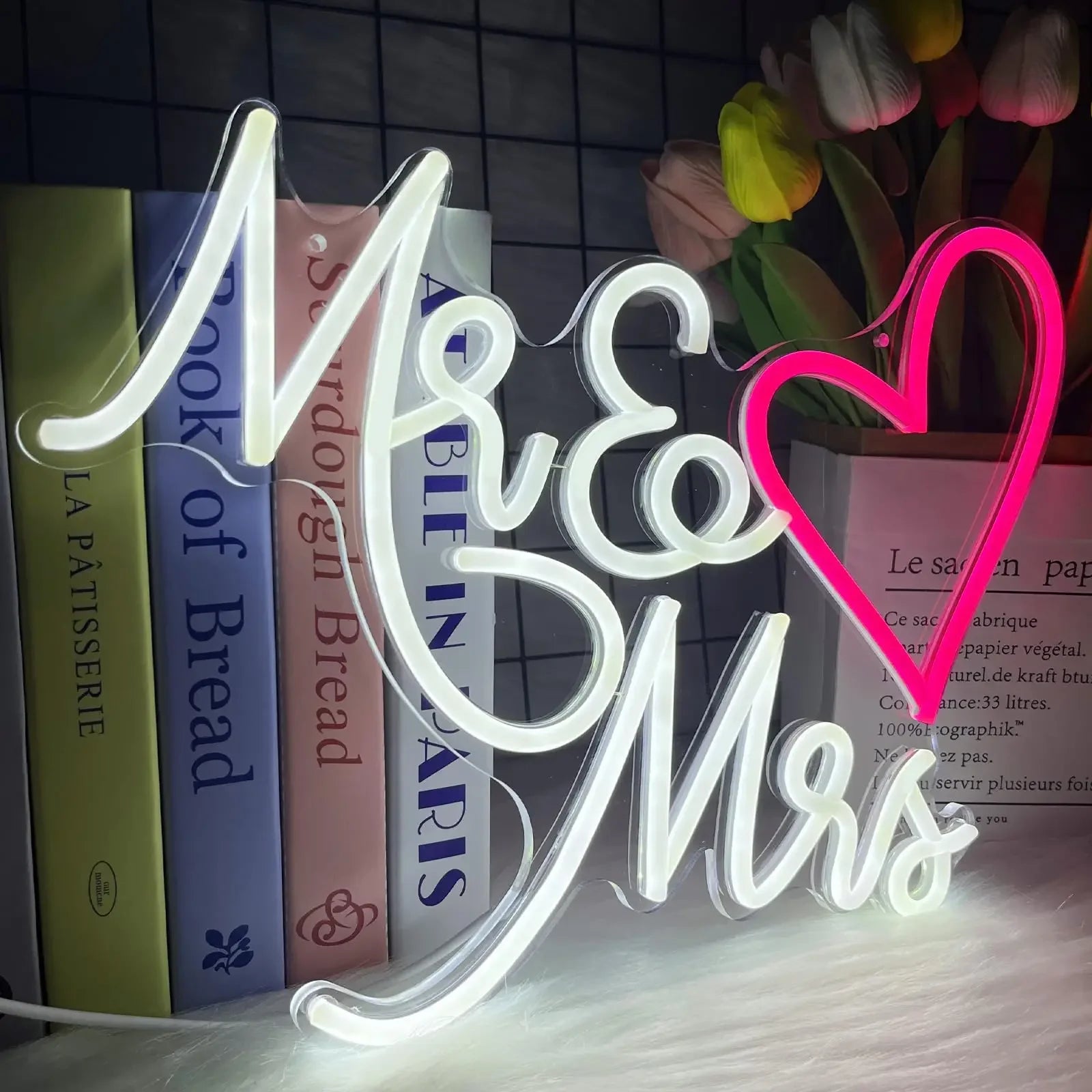 Mr Mrs Neon Sign LED Light with Dimmable Switch Wedding Sign
