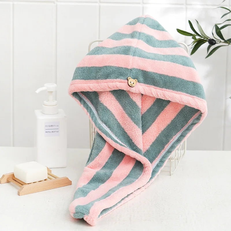 Hair Cap for Women Turban Water-Absorbent Quick-Drying Striped Shower